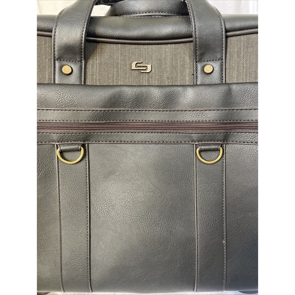 Solo NWOT York Rolling Case Leather Laptop Bag Carry On Black Wheel Briefcase - Picture 3 of 15